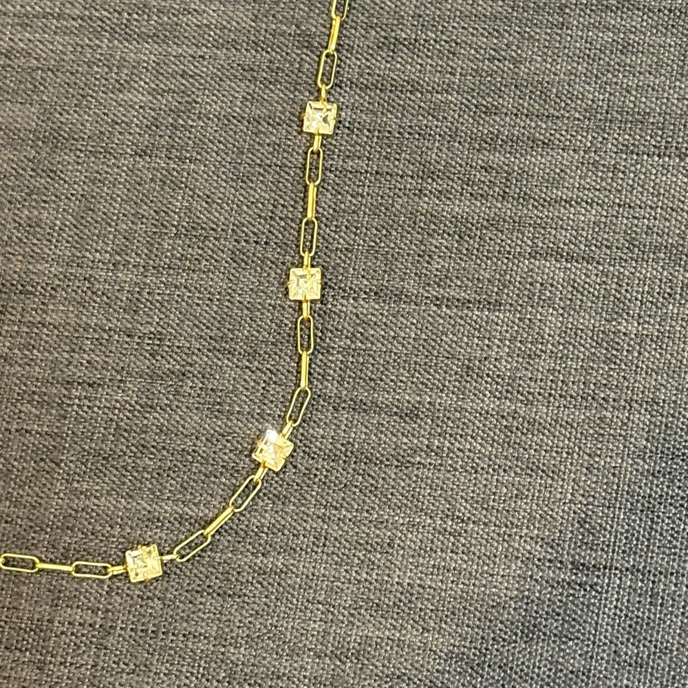 NWT J.Crew Square Crystal Station Necklace in Gold